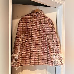 Pink Tweed Cape/Jacket with Ostrich Feather